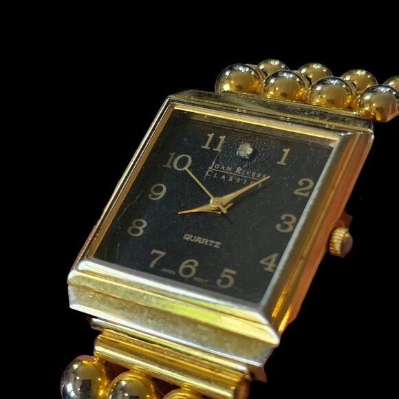 VTG 90s JOAN RIVERS Gold Tone Beaded Watch Bracelet NEEDS BATTERY Classic‎ Black - Picture 2 of 11